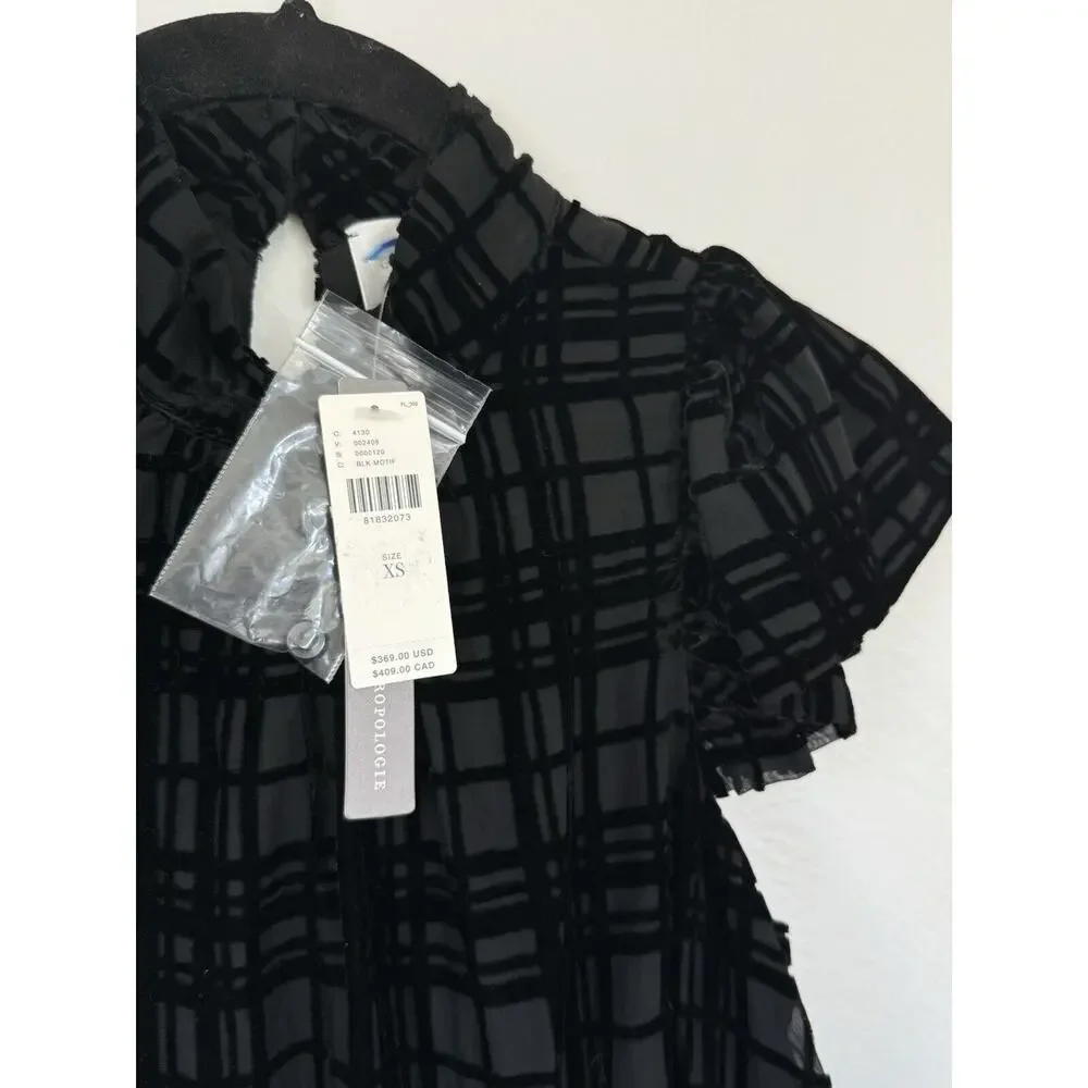 NEW Anthropologie Corey Lynn‎ Calter Mini Dress Holiday Plaid Black Ruffle Sz XS